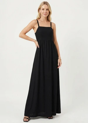 Marialícia - Vestido Longo Feminino Alças Ajustáveis Preto - MARIALÍCIA