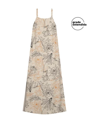 Marialícia - Vestido Longo Feminino com Fenda Bege - MARIALÍCIA