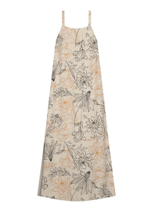 Marialícia - Vestido Longo Feminino com Fenda Bege - MARIALÍCIA
