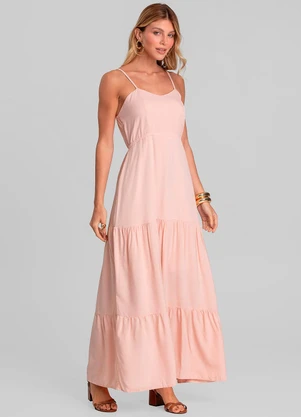 Dianna - Vestido Longo Feminino de Alça em Viscose Salmão - DIANNA