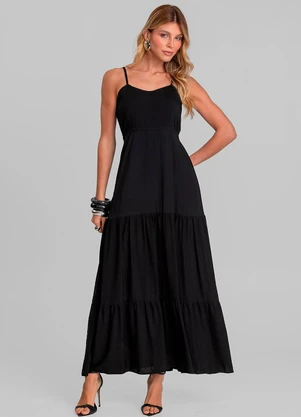 Dianna - Vestido Longo Feminino de Alça em Viscose Preto - DIANNA