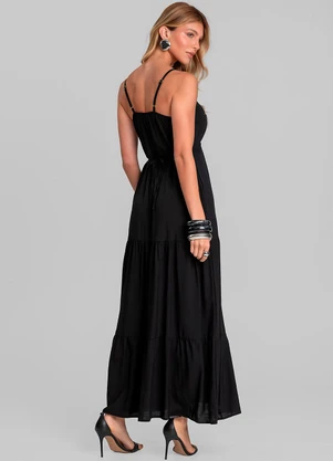 Dianna - Vestido Longo Feminino de Alça em Viscose Preto - DIANNA