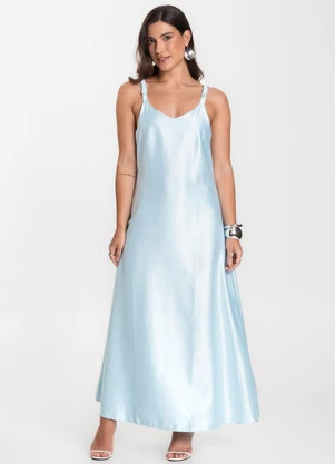 Select - Vestido Longo Feminino de Cetim e Alcinha Azul - SELECT