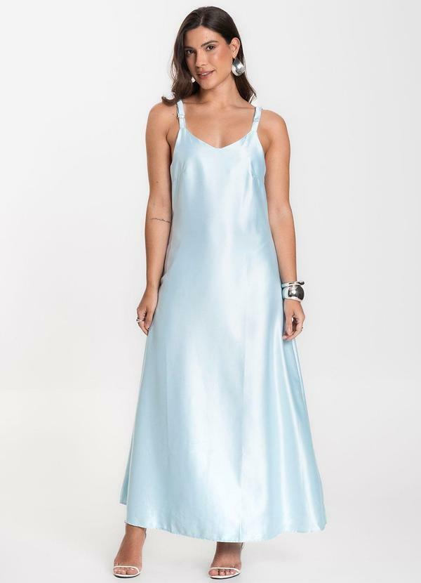 Select - Vestido Longo Feminino de Cetim e Alcinha Azul