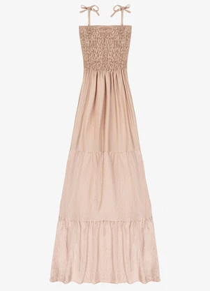 Select - Vestido Longo Feminino de Lastex Duna Liso Bege - SELECT