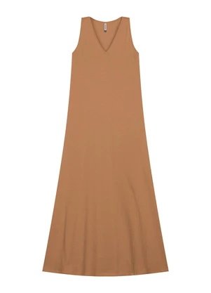Marialícia - Vestido Longo Feminino Decote V Marrom - MARIALÍCIA