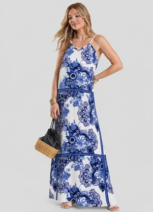 Dianna - Vestido Longo Feminino em Tecido Estampado Azul - DIANNA
