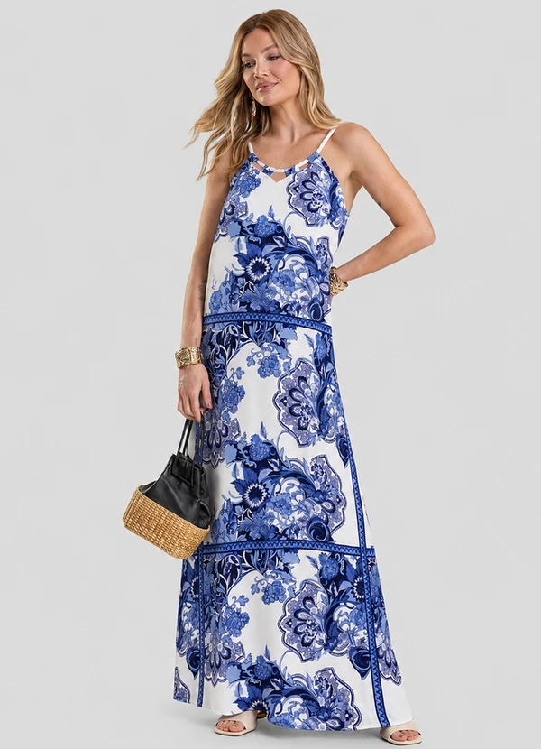 Dianna - Vestido Longo Feminino em Tecido Estampado Azul