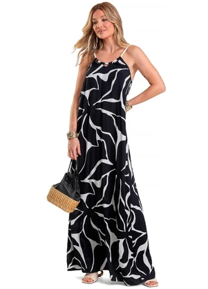 Dianna - Vestido Longo Feminino em Tecido Estampado Preto - DIANNA