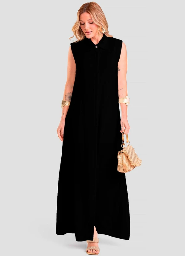 Dianna - Vestido Longo Feminino em Tecido Linho Preto 1