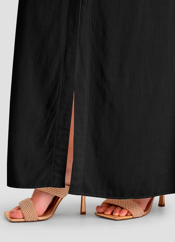 Dianna - Vestido Longo Feminino em Tecido Linho Preto 4