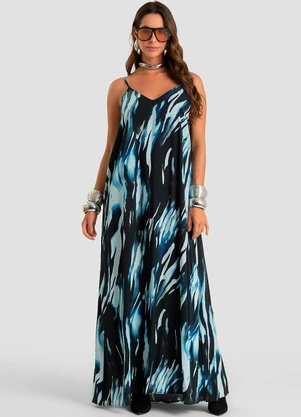 Dianna - Vestido Longo Feminino em Viscose Khyara Azul - DIANNA