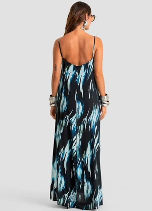Dianna - Vestido Longo Feminino em Viscose Khyara Azul - DIANNA