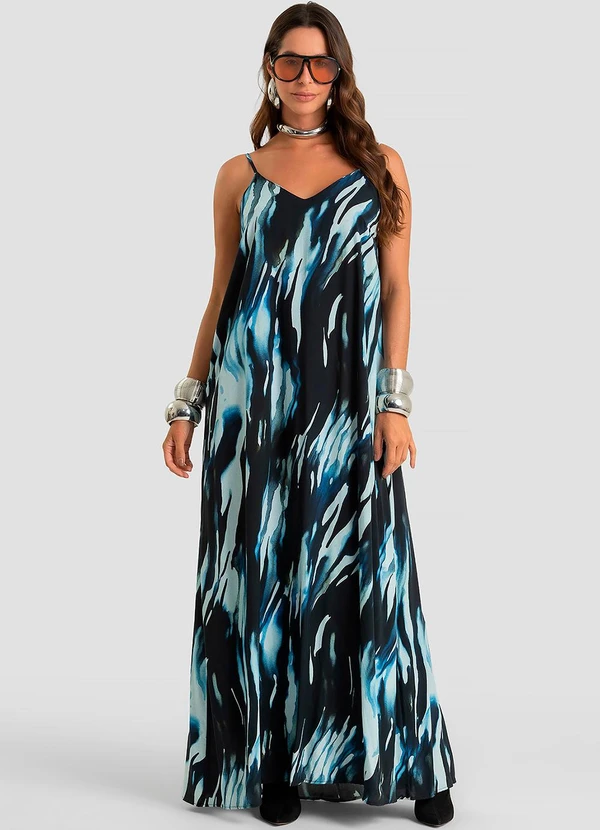 Dianna - Vestido Longo Feminino em Viscose Khyara Azul