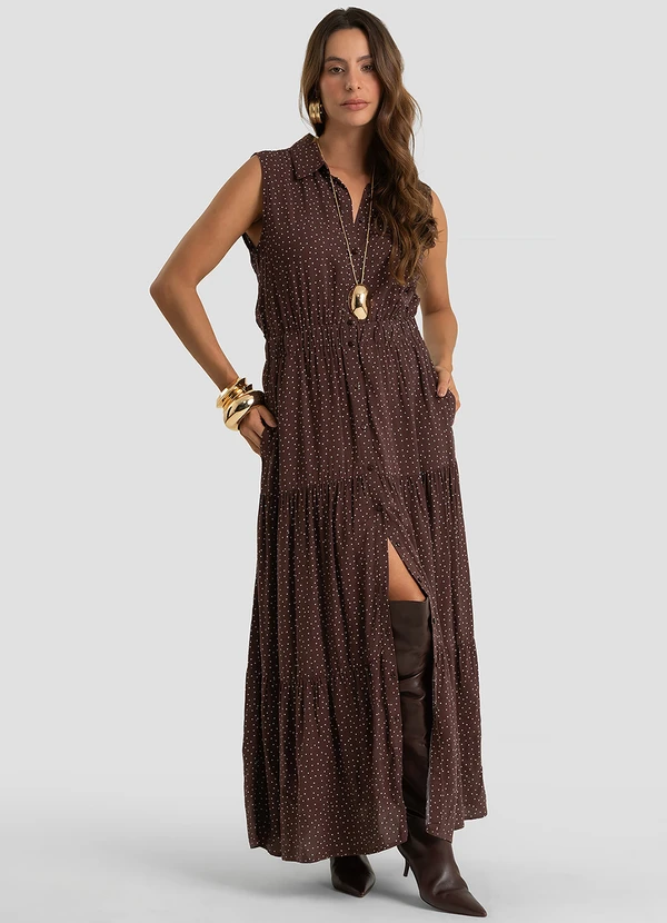 Dianna - Vestido Longo Feminino em Viscose Marrom