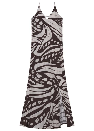 Marialícia - Vestido Longo Feminino Estampado Marrom - MARIALÍCIA