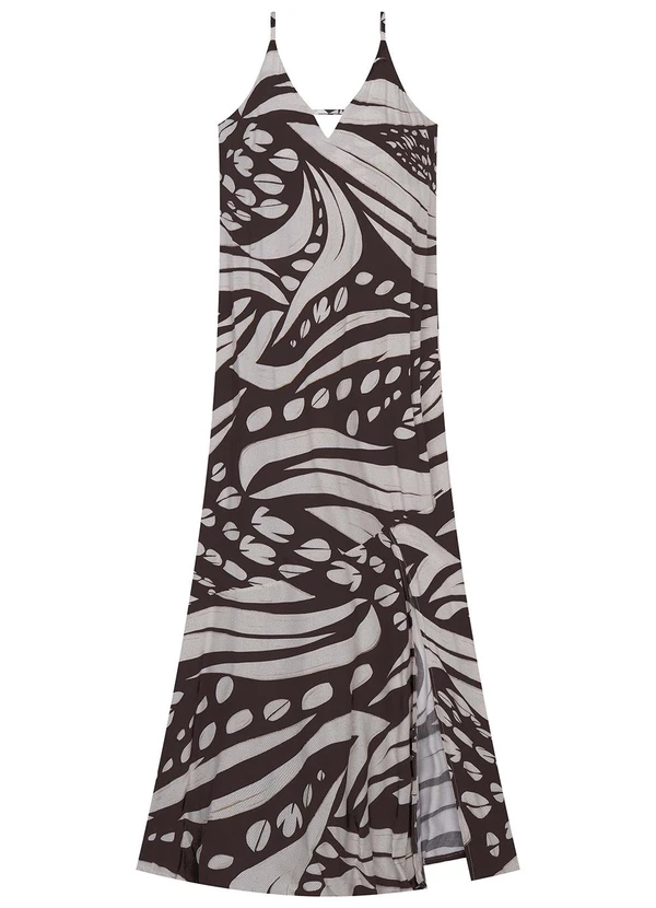 Marialícia - Vestido Longo Feminino Estampado Marrom