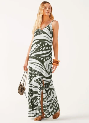Marialícia - Vestido Longo Feminino Estampado Verde - MARIALÍCIA