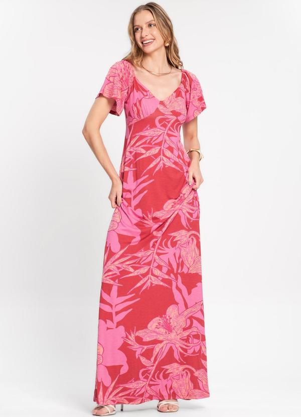 Rovitex - Vestido Longo Feminino Estampado Vermelho