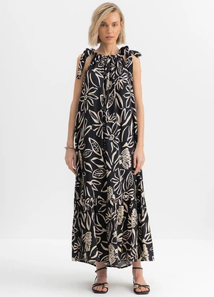 Essendi - Vestido Longo Feminino Floral Preto - ESSENDI