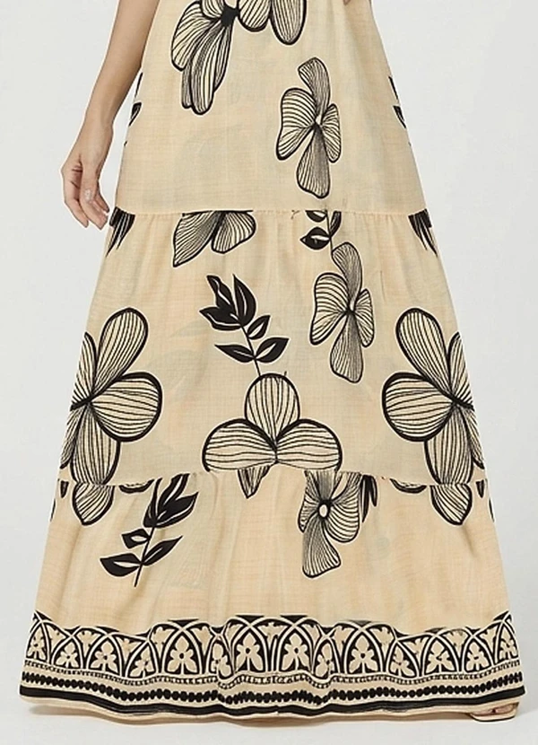 Select - Vestido Longo Feminino Lastex Estampado Preto 3