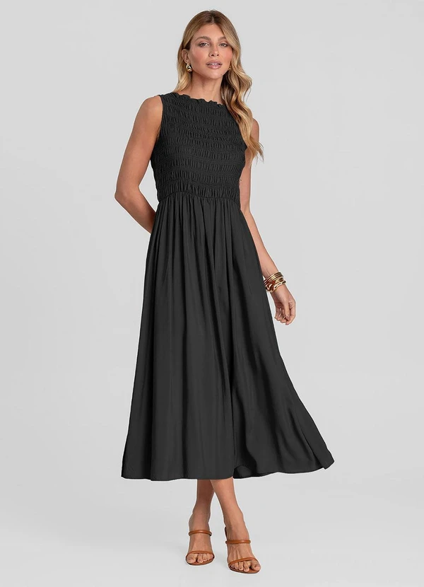 Dianna - Vestido Longo Feminino Lastex Preto