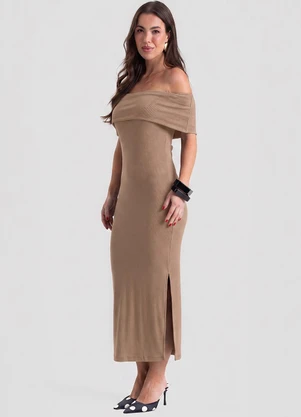 Dianna - Vestido Longo Feminino Ombro a Ombro Marrom - DIANNA