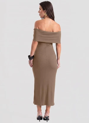 Dianna - Vestido Longo Feminino Ombro a Ombro Marrom - DIANNA