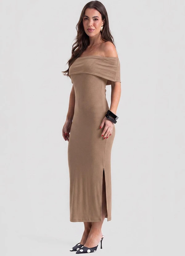 Dianna - Vestido Longo Feminino Ombro a Ombro Marrom