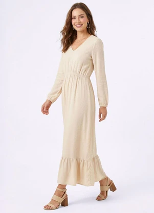 Torra - Vestido Longo Feminino Poá Bege - TORRA