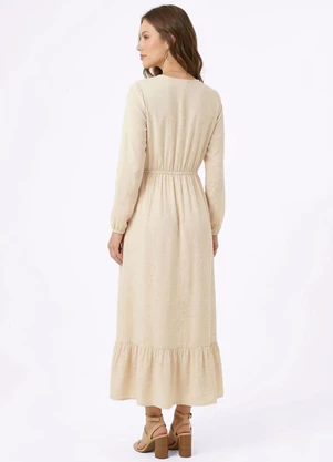 Torra - Vestido Longo Feminino Poá Bege - TORRA