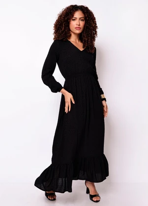 Torra - Vestido Longo Feminino Poá Preto - TORRA