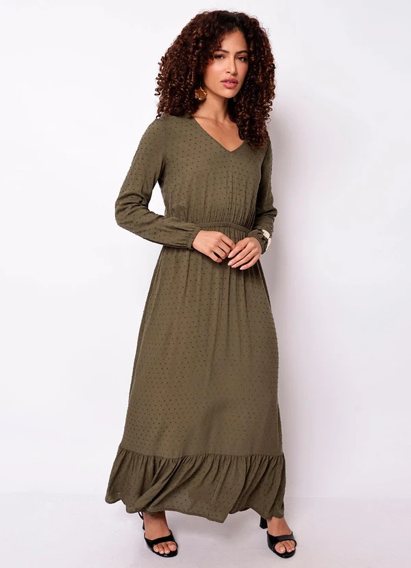 Torra - Vestido Longo Feminino Poá Verde
