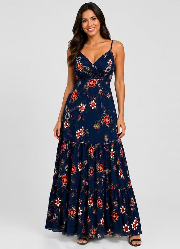 Select - Vestido Longo Feminino Transpassado Azul