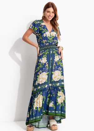 Farm - Vestido Longo Flor Celeste Azul - FARM