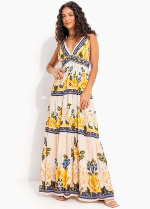 Farm - Vestido Longo Flor do Rio Bege - FARM
