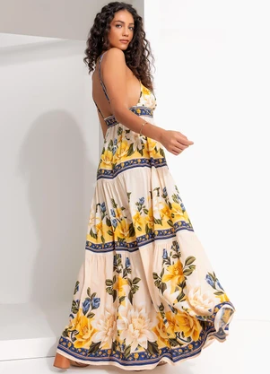 Farm - Vestido Longo Flor do Rio Bege - FARM