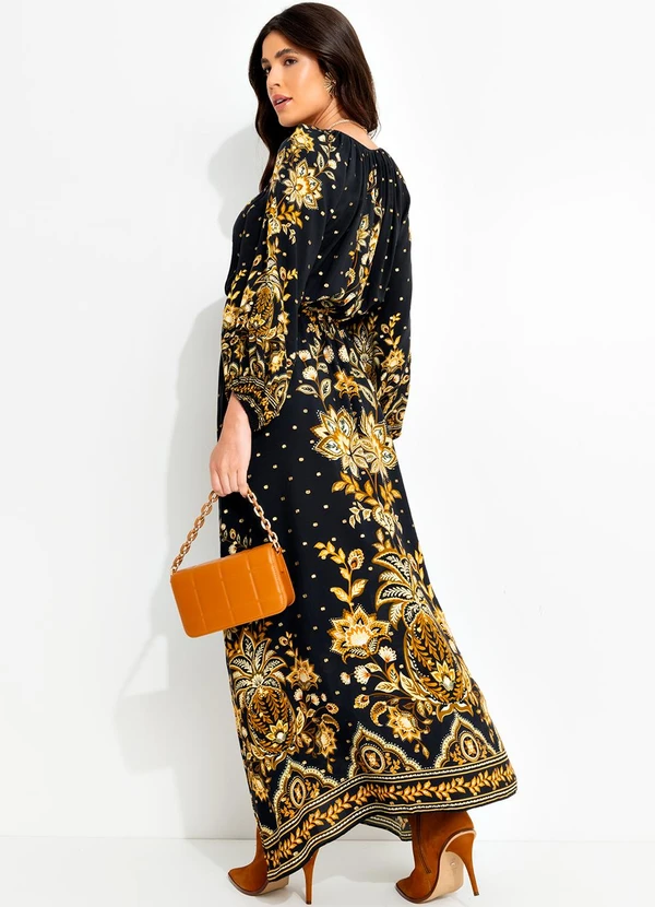 Farm - Vestido Longo Flora Abacaxi Preto 2