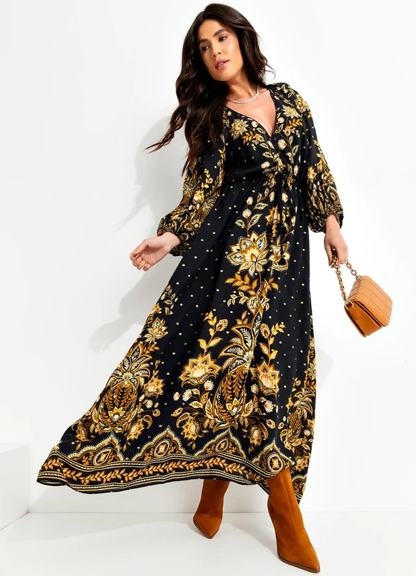 Farm - Vestido Longo Flora Abacaxi Preto 3