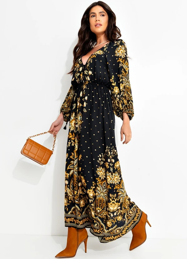 Farm - Vestido Longo Flora Abacaxi Preto 4