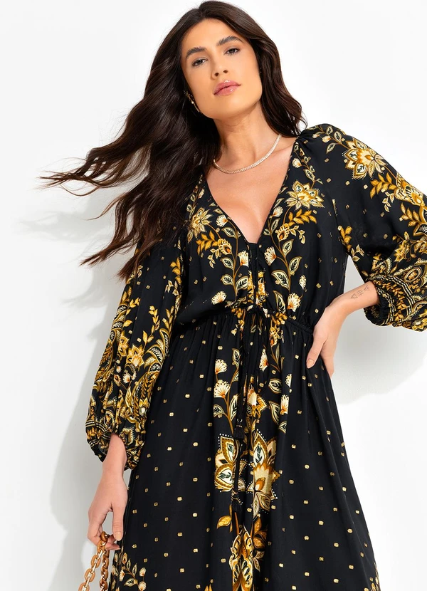 Farm - Vestido Longo Flora Abacaxi Preto 6