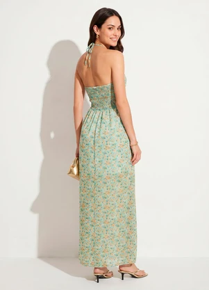 Quintess - Vestido Longo Floral Amarelo Frente Única - QUINTESS