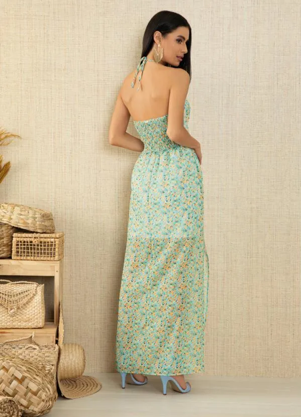 Quintess - Vestido Longo Floral Amarelo Frente Única 4