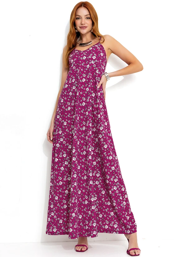 Moda Pop - Vestido Longo Floral com Alças