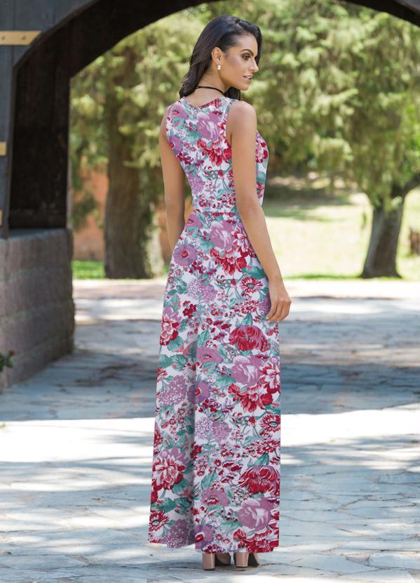 Moda Pop - Vestido Longo Floral com Elástico na Cintura 2