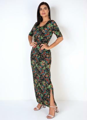 Vestido Longo (Floral) com Mangas 3/4