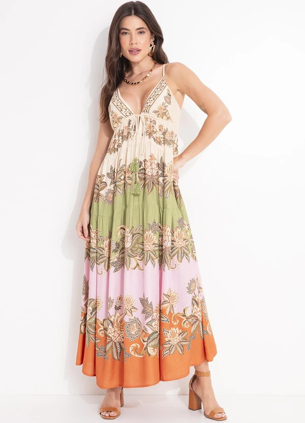 Farm - Vestido Longo Floral Delhi Bege 3