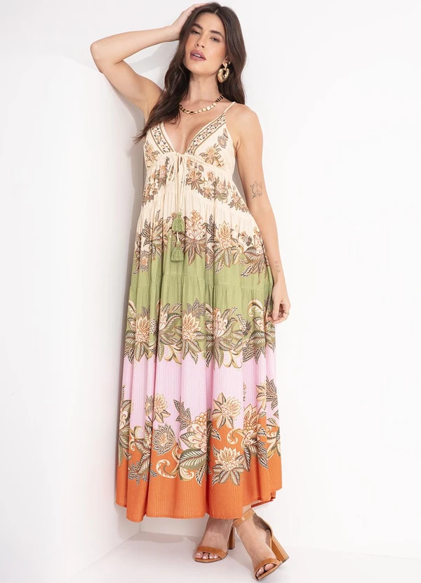 Farm - Vestido Longo Floral Delhi Bege 4