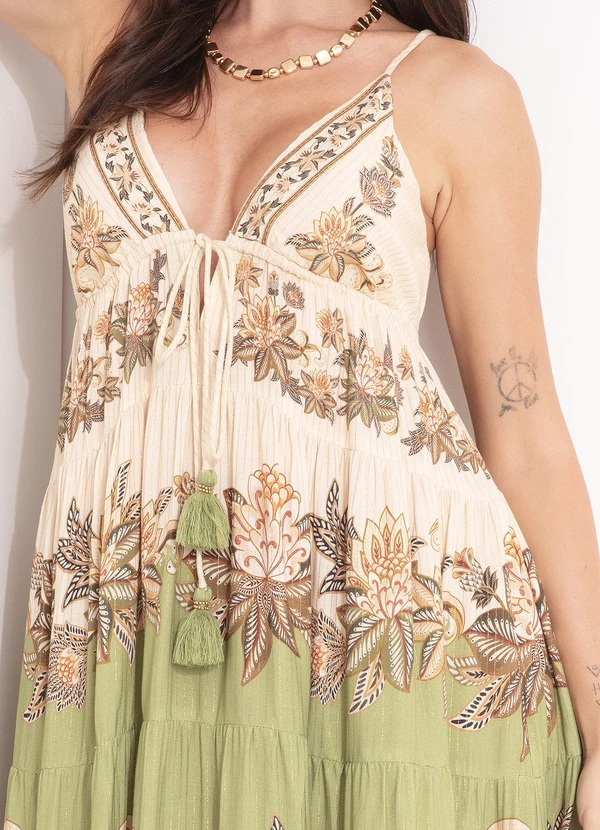 Farm - Vestido Longo Floral Delhi Bege 6