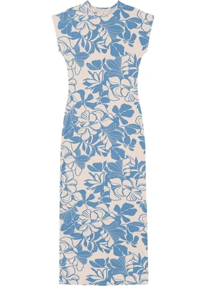 Malwee - Vestido Longo Floral em Viscolinho Azul Claro - MALWEE